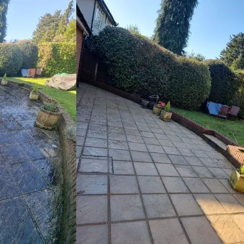 Patio cleaning before and after