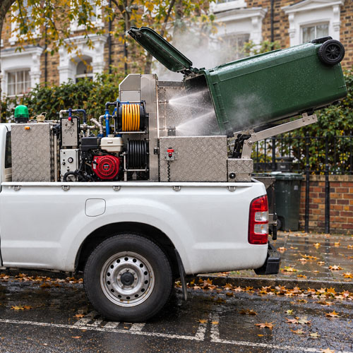 Domestic wheelie bin cleaning